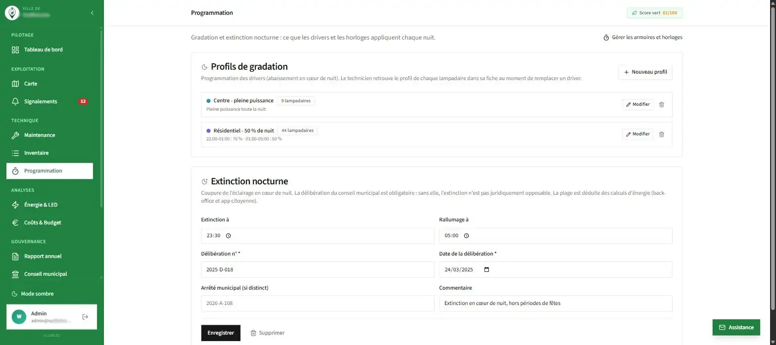 Módulo Programação do Eco-Signal: perfis de regulação e apagamento noturno com a deliberação